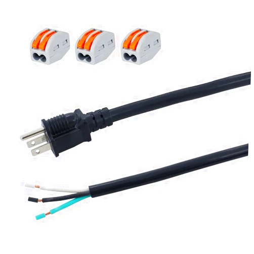 E ENERSYSTEC Power Cord Pigtail 12 AWG Heavy Duty 6ft 12 Gauge 3 Prong Stripped Off 3 Wire SJT Power Supply AC Plug Open End NEMA 5-15P, Replacement Power Cord,1875W at 125V Power Cord for Power Tool