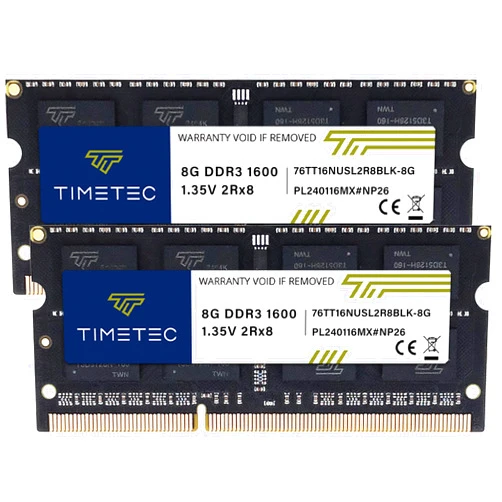 Timetec 16GB KIT(2x8GB) DDR3L / DDR3 1600MHz (DDR3L-1600) PC3L-12800 / PC3-12800 Non-ECC Unbuffered 1.35V/1.5V CL11 2Rx8 204 Pin SODIMM Laptop Notebook PC Computer Memory RAM Module Upgrade Black PCB