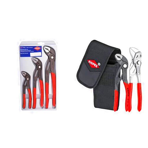 KNIPEX Tools - 3 Piece Cobra Pliers Set (7, 10, & 12) (002006US1) and Knipex Tools 00 20 72 V01 Mini Pliers in Belt Pouch, Red, 2-Piece