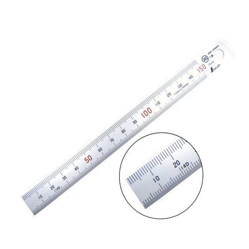 Shinwa 150 mm Rigid (15 mm x 0.5 mm) Zero Glare Satin Chrome Stainless Steel Machinist Engineer Ruler/Rule with Graduations in mm and .5mm Model 13005