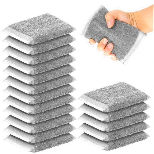 Thyle 24 Pack Steel Scrub Sponges for Dishes Non Scratch Scouring Sponge Multi Use Metal Scrubber Heavy Duty Dish Wash Kitchen Sponge for Pot Dish Washing Hard Surface Cleaning Tools (Gray)