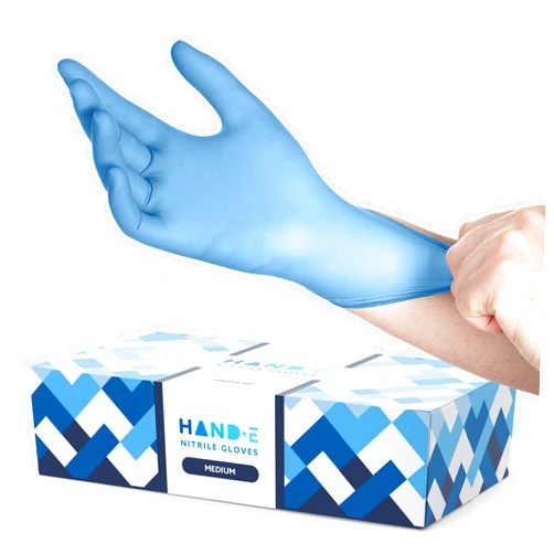 Hand-E Touch Blue Nitrile Disposable Gloves Medium | 100-Pack | Latex-Free for Medical, Surgical, Cleaning, Food Prep, Cooking, Tattoo, Hair Dye, Mechanics Non-Rubber Non-Plastic