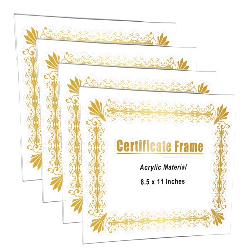 JUXYES JUXUES 4 Pack Clear Acrylic Professional Certificate Frames for Wall, 8.5 x 11 Inches Diploma Frames Graduation Frame, Wall Professional Frame for Business License Certificate Document, No Drilling