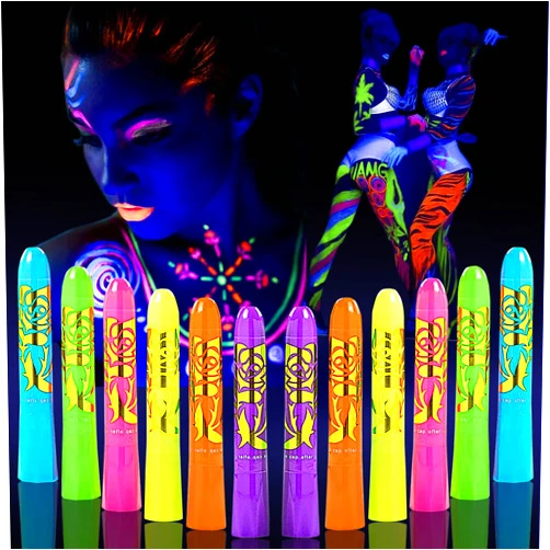Moonear 12 Pcs Glow in The Dark Face Body Paint, UV Black Light Glow Makeup Kit for Kids Adult, Non-Toxic Fluorescent Face Paints Crayons for Birthday Party Halloween Masquerade Makeup