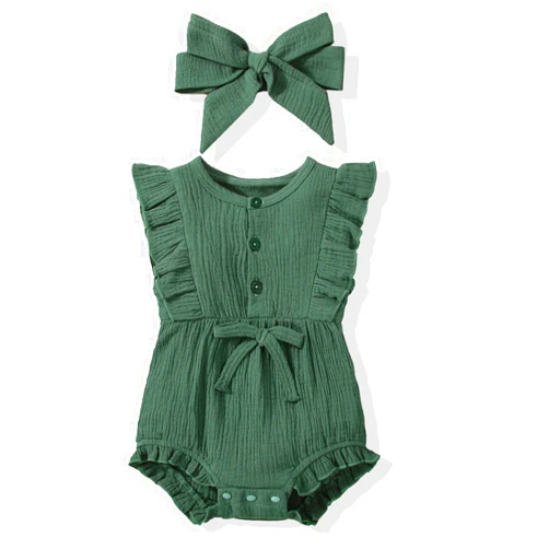 JOPGEEY Baby Girl Clothes Infant Girl Romper Cute Baby Girl Outfits with Bow Cotton Linen Summer Outfits 0-24 months
