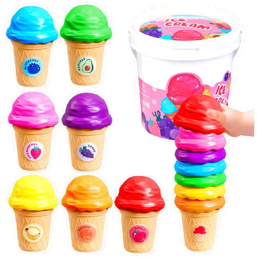 JOYCAT Ice Cream Play Set for Toddlers 1-3, Color Sorting Stacking Toys, Pretend Play Food for Girls Kids Valentines Gifts, Fine Motor Skills Learning Toys for Preschool (7 Cones 7 Scoops 1 Bucket)