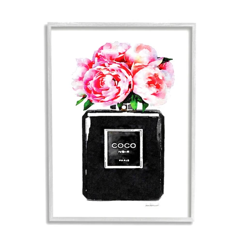 Stupell Industries agp-106 Glam Perfume Bottle Flower Black Peony Pink Wall Art, 11 x 14, Design by Artist Amanda Greenwood