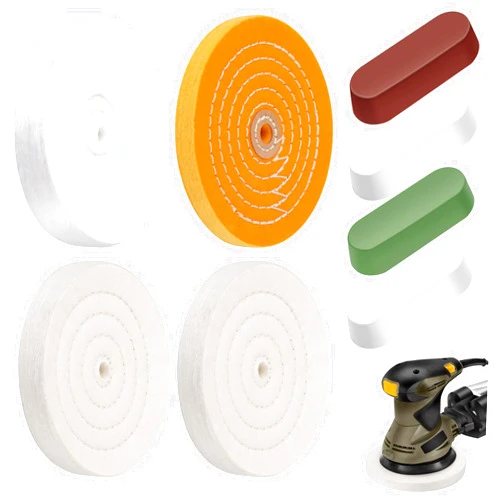 SUNJOYCO 8PCS 6inch Buffing Polishing Wheel for Bench Grinder, Fine Cotton Polish Buffer Pads with Polishing Compound Kit