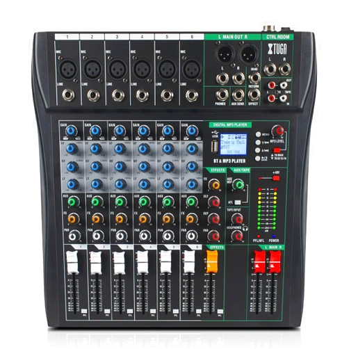 XTUGA 6 Channel Audio Mixer, Professional Sound Board Mixer, DJ Mixing Console System Audio Interface,48V Phantom Digital Effect for PC Podcast Studio Karaoke Streaming Live Recording(CT60)