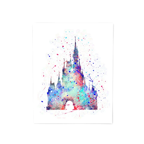 Handmade Castle Prints, Princess Watercolor, Nursery Wall Poster, Holiday Gift, Kids and Children Artworks, Digital Illustration Art, Intended for Cinderella