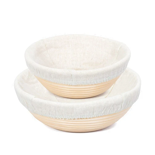 VIBELLE LA VIE EST BELLE ViBelle Bread Proofing Round Basket Set of 9 Inch and 10 Inch with Cloth Liner for Home & Professional Bakers, Set of 2