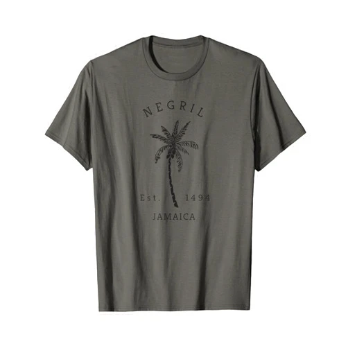 Jamaica Beach Clothing - DZignLine Retro Cool Negril Beach Jamaica Unique Palm Tree Novelty T-Shirt