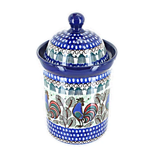 Blue Rose Pottery Blue Rose Polish Pottery Rooster Row Small Canister