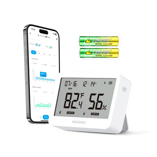 INKBIRD ITH-21-B Bluetooth Thermometer Hygrometer, Indoor Temperature Humidity Sensor with Large Screen Display, App Notification Alert, Free Data Storage Export for Home Office Greenhouse