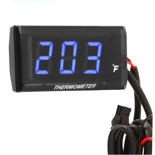 Cryfokt Motorcycle Digital Thermometer, DC 12V Ultra Thin Water Temperature Meter Gauge with 18mm Sensor Adapter and LCD Display, Digital Hygrometer Humidity Temperature Meter (Blue)