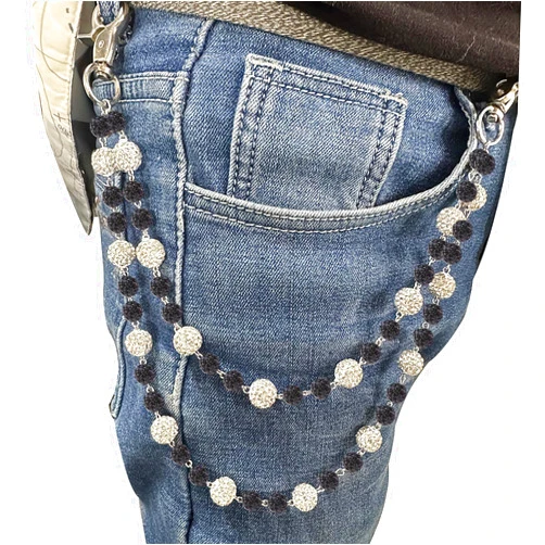 YURAOER Sparkly Ceramic Beads Wallet Chain - 10mm Shiny Bohemian Purse Jean Pants Chains for Men Women Fashion Accessories