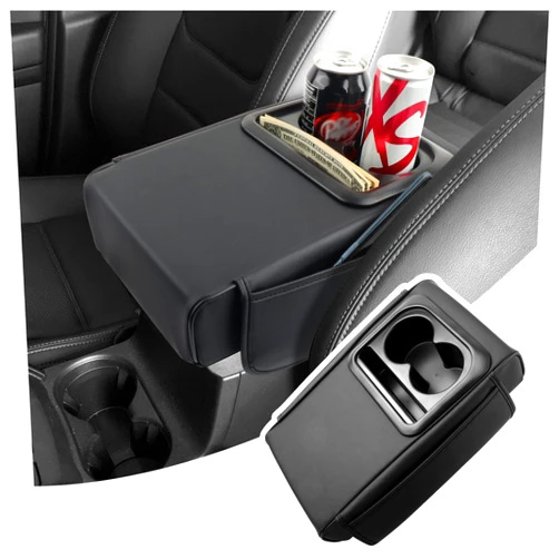 Stacool Multifunctional Center Console Cover as Center Console Cup Holder,PU Leather Arm Rest Cover for Car with 2 Pocket Car Armrest Storage Box,Universal Middle Console Cover Car Accessories