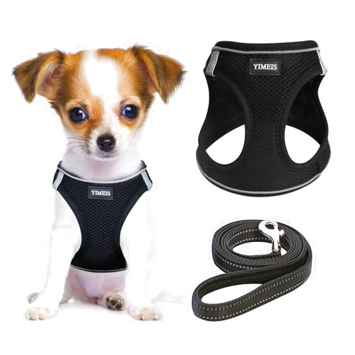 YIMEIS Dog Harness and Leash Set, No Pull Soft Mesh Pet Harness, Reflective Adjustable Puppy Vest for Small Dogs, Cats (XS, Black)