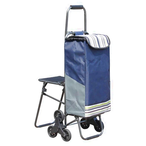 Generic Trolleys,Shopping Cart Shopping Cart Folding Square Car Push-Pull Shopping Cart Stool Can Sit Four-Wheeled Trolley Car Grocery Cart/Blue