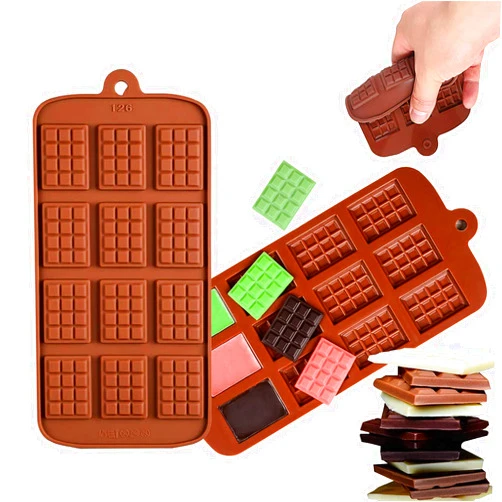 OMDBAGD Mini Waffle Chocolate Molds, 12-Cavity Break-Apart Thin Mini Chocolate Molds Silicone Non-Stick Reusable DIY Baking Molds Candy Protein and Engery Bar Silicone Mold(2 Pack)…