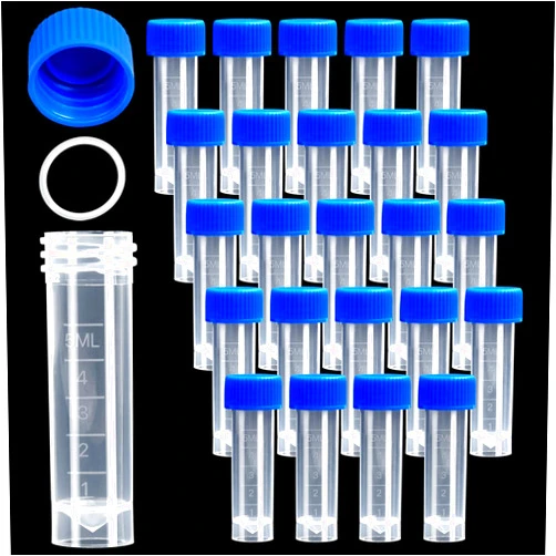Aemygo 200PCS 5ml Plastic Small Vials with Screw Caps Sample Tubes Cryotubes,PP Material, Free from DNase, RNase, Human DNA