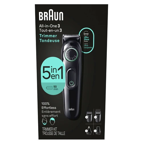 Braun All-In-One Style Kit Series 3 3450, 5-in-1 Trimmer for Men with Beard Trimmer, Ear & Nose Trimmer, Hair Clippers & More, Ultra-Sharp Blade, 40 Length Settings and Washable