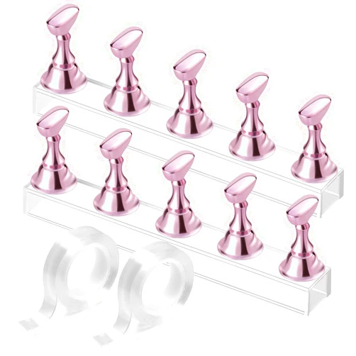 Etercycle Nail Stand Acrylic Nail Art Display Stand Practice Nail Holder for Painting Nails Magnetic Practice Stands with Double-sided Tape For Home DIY Salon Supplies (Pink)
