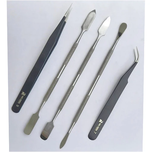 RELIBBA 5 Pcs Metal Spudger Pry Tool Kit Professional Electronics Opening Pry Tool Repair Kit with Metal Spudger Anti-Static Tweezers for Cell Phone Mobile Repairing Hand Tool And Mobile Opner Set