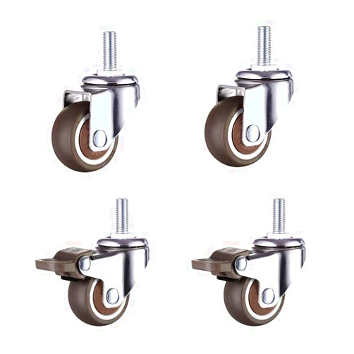 Norgail 1.5 Inch Shopping Cart Wheel Trolley Swivel Caster Wheels Soft Rubber TPE M8x 20mm Threaded Stem Caster Wheel (2 with Brakes), 165lb/75kg Load Capacity, Set of 4