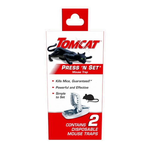 Tomcat Press 'N Set Mouse Trap for Indoor or Outdoor Use, Plastic Spring-Loaded Mouse Killer with Grab Tab, 2 Traps