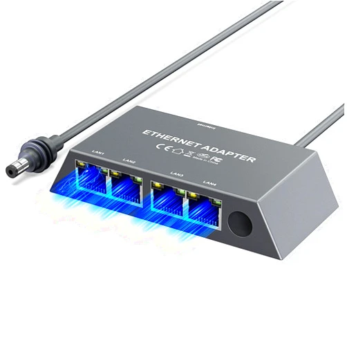 Hugener Multi Ports Starlink Gen 3/ Starlink Mini Ethernet Adapter for Wired External Network, 4 Ports Starlink Ethernet Adapter 1 to 4 [4 Devices Networked Simultaneously] - Up to 1 Gbps