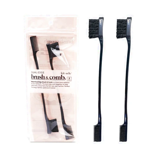 Kitsch Double-Sided Edge Fixer and Hair Styling Brush Set - Soft Nylon Bristles, Dual Edges for Grooming and Taming Flyaways, Combo Pack 2 Pieces (Black)