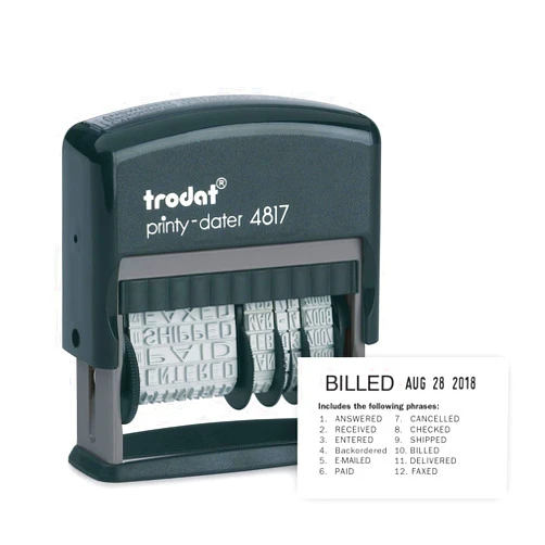Trodat Printy 4817 Economy Dial-A-Phrase, 12 Popular Office Messages, Month in Letters, Day and Year in Numbers, Rubber Date Stamp – Self Inking (Black)
