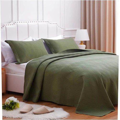 SunStyle Home Queen/Full Size Quilt Bedding Bedding Sets Lightweight Summer Quilt Geometric Pattern Soft Modern Bedspread Coverlet Set for All Seasons, 3 Pieces Olive Green (1 Quilt, 2 Pillow Shams)