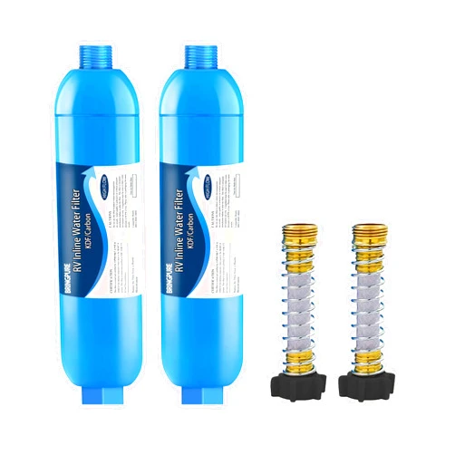 Bringpure RV Inline Water Filter with Flexible Hose Protector, NSF 42/372 Certified, Reduce Chlorine, Odor, Taste, Rust and Fluoride in Drinking Water, Dedicated for RVs and Marines, Pack of 2
