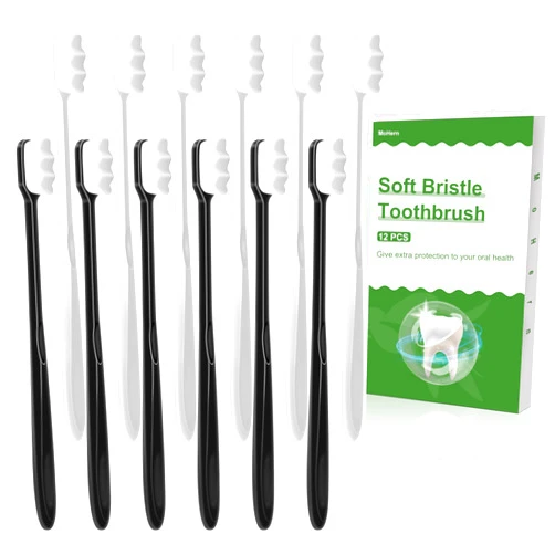 MoHern 12 Pcs Soft Toothbrushes for Adults for Sensitive Gums and Teeth, Tooth Brush Pack with 20000 Soft Bristles, Soft Bristle Toothbrush Medium to Protect Fragile Gums, Black/White