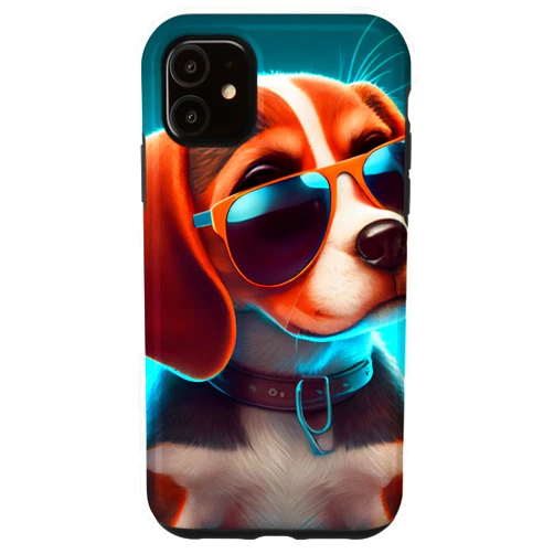 Funny and Cute Dog Lover Unique Digital Art iPhone 11 Cute Adorable Beagle Puppy with Sunglasses Comic Digital Art Case