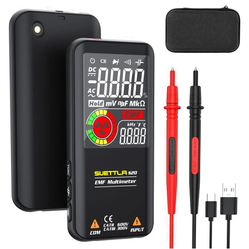 SUETTLA Smart Digital Multimeter Auto Ranging Rechargeable Multimeter Tester with EMF Detector, 10000 Counts TRMS Voltage Tester Measure Voltage Resistance Continuity Diode Duty-Cycle Capacitance