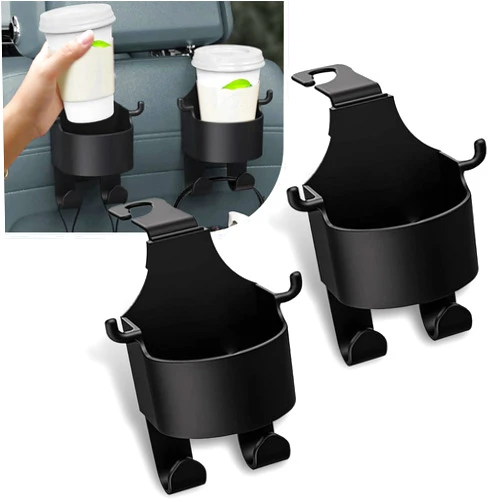 JawGrew 2 PCS Car Seat Headrest Hook Kit, Multi-function Cup Holder Mobile Phone Holder Hanging Storage Rack, 3-in-1 Portable Organizer for Handbags Keys Umbrella, Universal for Cars Trucks (Black)