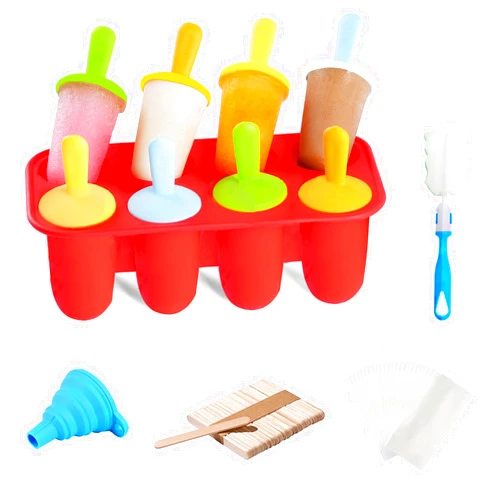 Miaowoof Toddler Popsicle Mold, 8-Cavity Small Popsicle Molds for Toddlers, Non-BPA Silicone Popsicle Molds for Kids, Ice Pop Mold with 50 Popsicle Bags & Sticks, 8 Reusable Sticks, Funnel and Brush