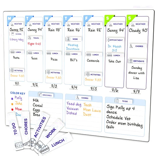 QUOKKA Magnetic Weekly Planner for Kids - Gift Reward Chore Chart Calendar - Dry and Erase to-Do List for Boys and Girls - Use 78 Magnets, Markers, Stickers - from Toddlers to Teens