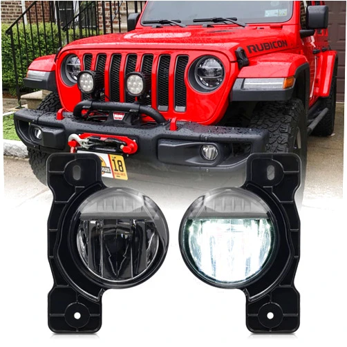 NSLUMO Led Fog Lamp Assembly Replacement for 2017-2021 J-eep Wrangler JK JL Mopar 10th 75th Anniversary Hard Rock Bumper Driving Lamps Xenon White OEM Style Front Fog Lights Kit Replacement