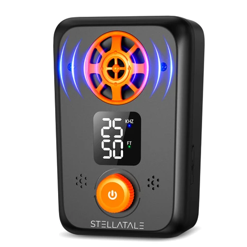 Stellatale Ultrasonic Dog Barking Silencer, 5 Modes, Rechargeable, 50 Ft Range, Indoor & Outdoor Use, Black and Orange
