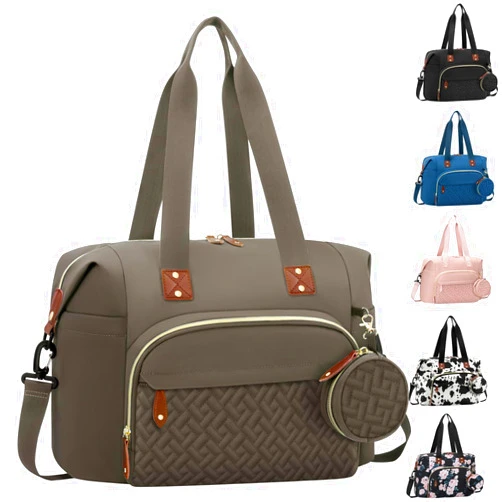Tenot Diaper Bag Tote with Pacifier Case, Large Tote Diaper Bag for Women with Shoulder Straps, Cute Hospital Baby Diaper Tote Bag for Mom Dad, Newborn Baby Diaper Maternity Bag Khaki