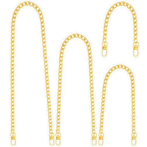 Yuronam 4 Different Sizes Flat Purse Chain Iron Bag Link Chains Shoulder Straps Chains with Metal Buckles Hook for Replacement, DIY Handbags Crafts, 47.2/31.5/15.7/7.9 Inches(Gold)