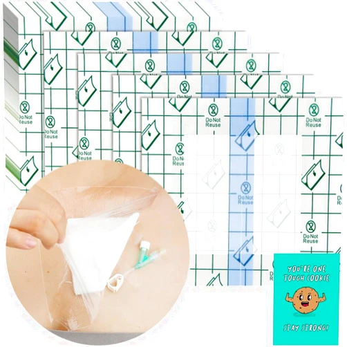 Hola Health Waterproof Shower Cover Shields, Non-Stick Center Pad for Dialysis Port Picc Line Chest Catheter PD Peritoneal Dialysis Chemo Feeding Tube Peg G-Tube Patient Bandage Protector, 6