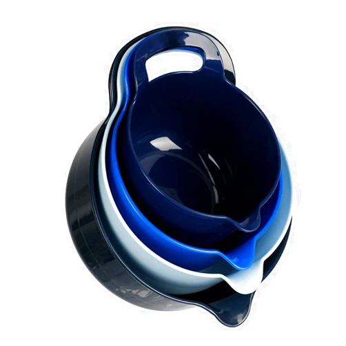BoxedHome 4 Pack Nesting Mixing Bowls with Pour Spout and Handle, Plastic Large Mixing bowl BPA free Microwave & Dishwasher Safe(Blue, 4 Pack with Handle)