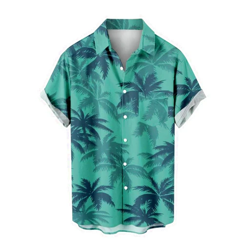 Generic Mens Hawaiian Shirt Chest Pocket Printed Short Sleeve Button Down Summer Casual Shirt Mens Hawaiian Button Down