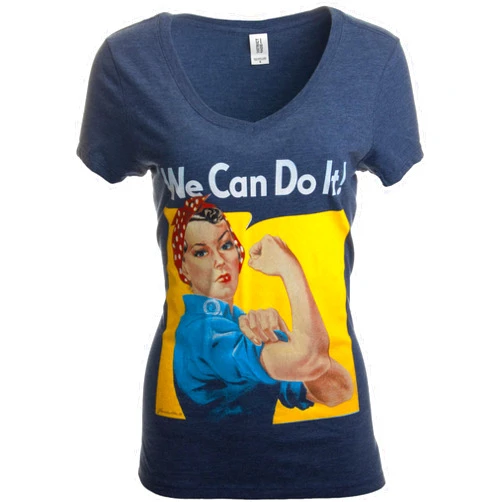 Ann Arbor T-shirt Co. Rosie The Riveter, We Can Do It | Feminist Rosey Rosy V-Neck T-Shirt for Women