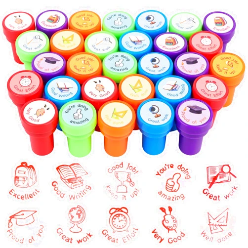 Droutti 30 Pcs Teacher Stamps for School Self Inking Rubber Stamps Motivational Stamps for Kids Teacher Reward Stamps Plastic Colorful Stamps for Classroom Education Homework Teacher Grading Prizes Supplies